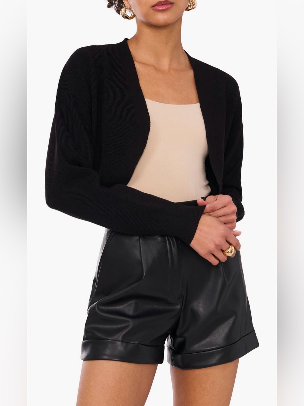 1.State Rib Knit Bolero Cardigan in Rich Black
